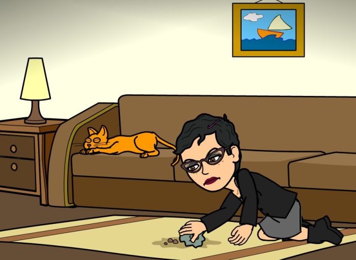 Gia doesn't mind cleaning up her cat's puke every week. Really.